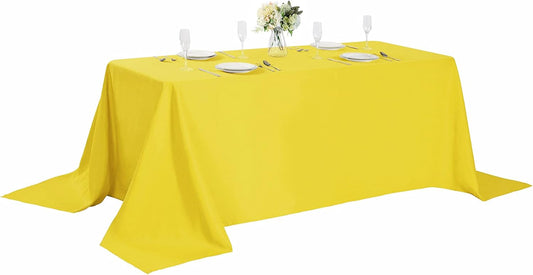 Rectangle Tablecloth 90x132 inch Washable Polyester Fabric Table Cloth for Wedding Party Dining Banquet Decoration（90x132, Yellow）
