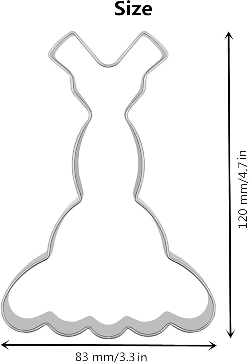 Large Size Dress Shaped Cookie Cutter, Stainless Steel Sleeveless Mermaid Fishtail Princess Wedding Dress Cookie Cutter, 4.7 Inches