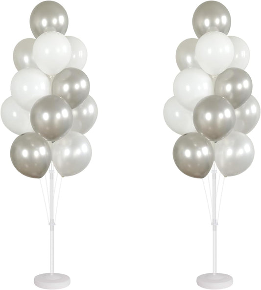 Balloon Stand Kit,Set of 2,Balloon Columns Sticks, Stands for Table&Floor with Stand, Base&Pole,Balloon Tower Backdrop Decoration for Wedding, Baby Shower, Birthday Party, or Bachelorette(Silver)