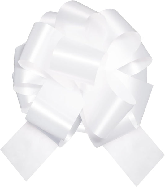 6 PCS 6 Inch White Pull Bows - Perfect for Gift Wrapping, Wedding Decor, Car Bows, Birthday Parties, Christmas and Valentine's Day