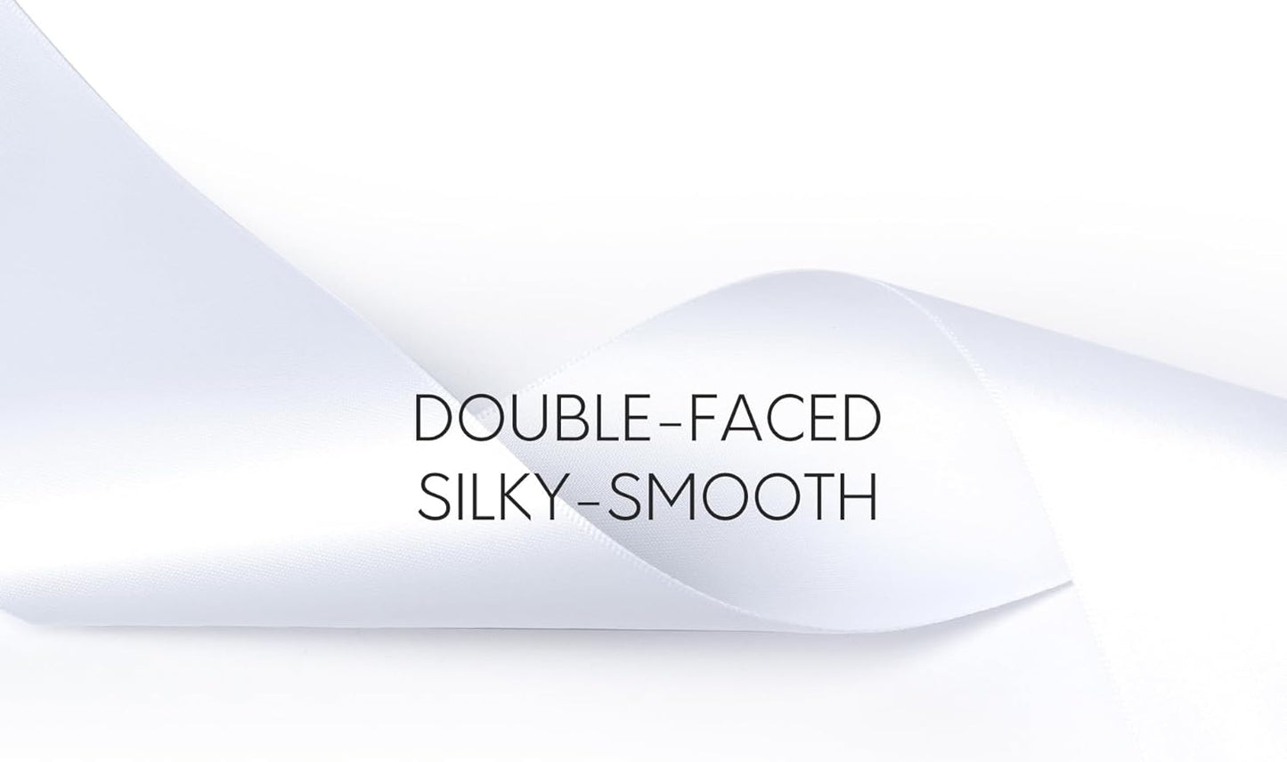 White Satin Ribbon 2.5 Inch Double-Faced Ribbons 25 Yards for Flower Bouquet Wrapping Paper Bows Gift Wedding Invitations Crafts