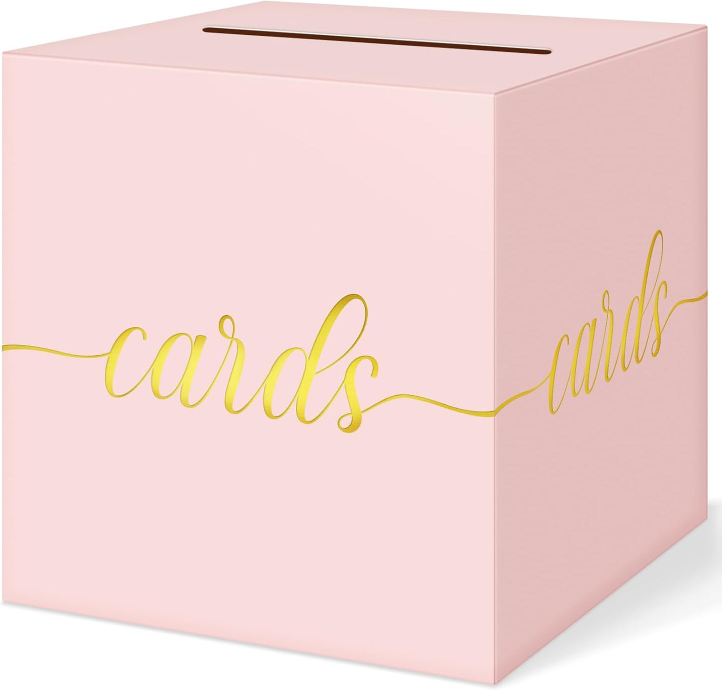 QIKSION Pink Wedding Card Box, Gold Foil Gift Card Box for Party, Wedding Reception, Graduation, Birthday, Baby Shower, Raffle