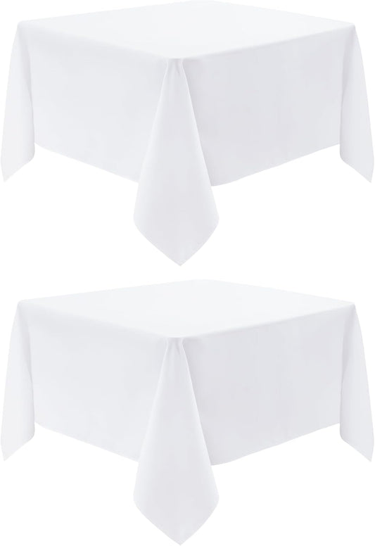 2 Pack Square Table Cloth 52X52 Inch White Washable Fabric Tablecloth Polyester Solid Dining Table Cover for Birthday Party Dinner Holiday Outdoor Indoor