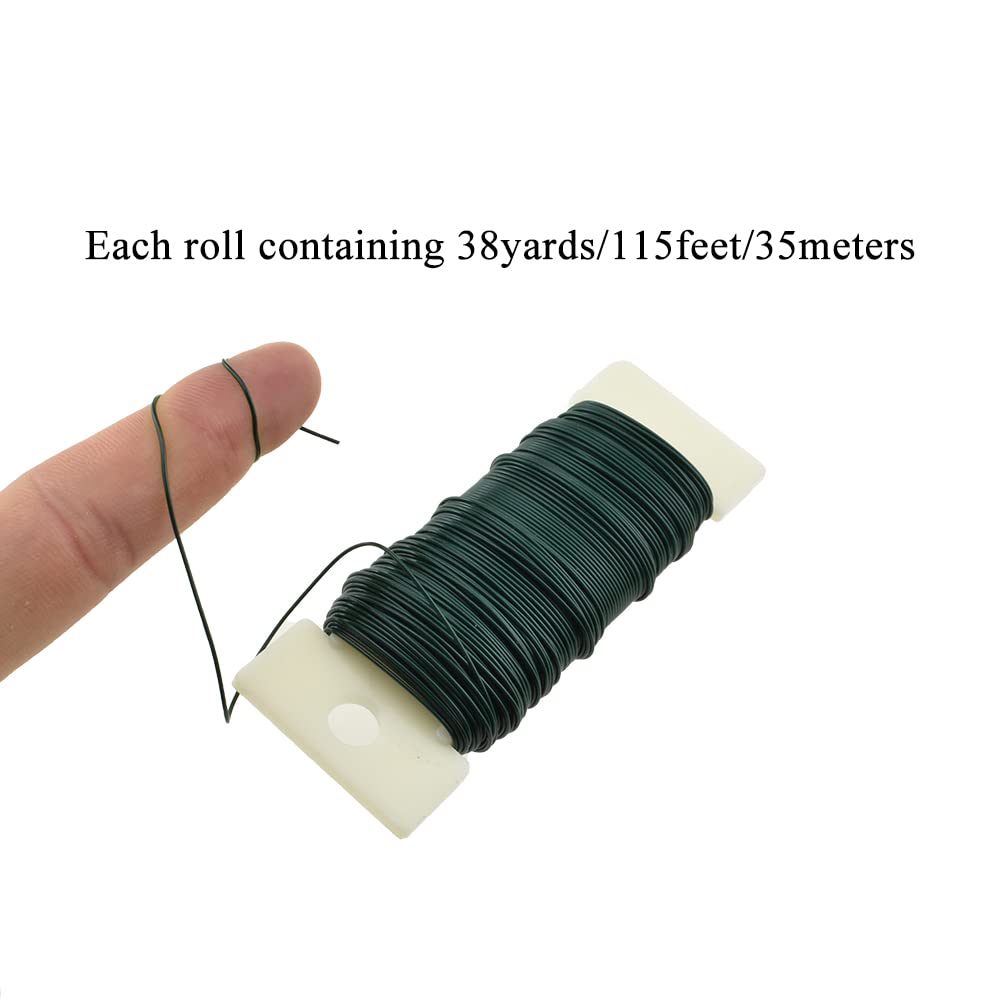 HAHIYO 22Gauge Green Flexible Metal Floral Wire - 1 Roll, 38 Yards (115 Feet) for Crafts, Christmas Wreaths, Tree & Flower Arrangement, Wedding DIY