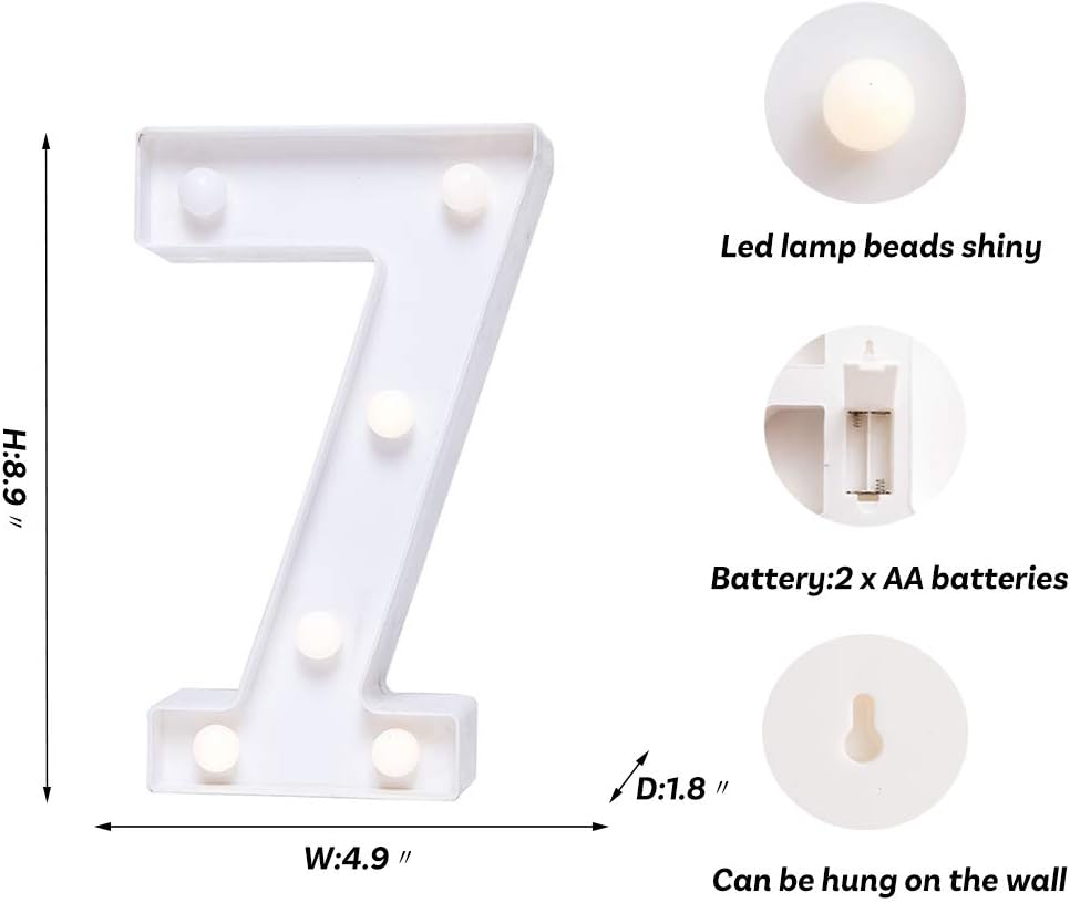 Foaky Decorative Led Marquee Light Up Number, Marquee Light Up Number Sign for Night Light Wedding Birthday Party Christmas Home Bar Decoration Number(7)