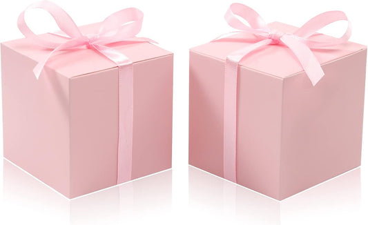COTOPHER 60pcs Small Gift Boxes, Favor Boxes 2x2x2 inches Paper Gift Boxes with Ribbons Candy Box for Wedding Favors Baby Shower Bridal Shower Birthday Party (60pcs 2x2x2, Pink)
