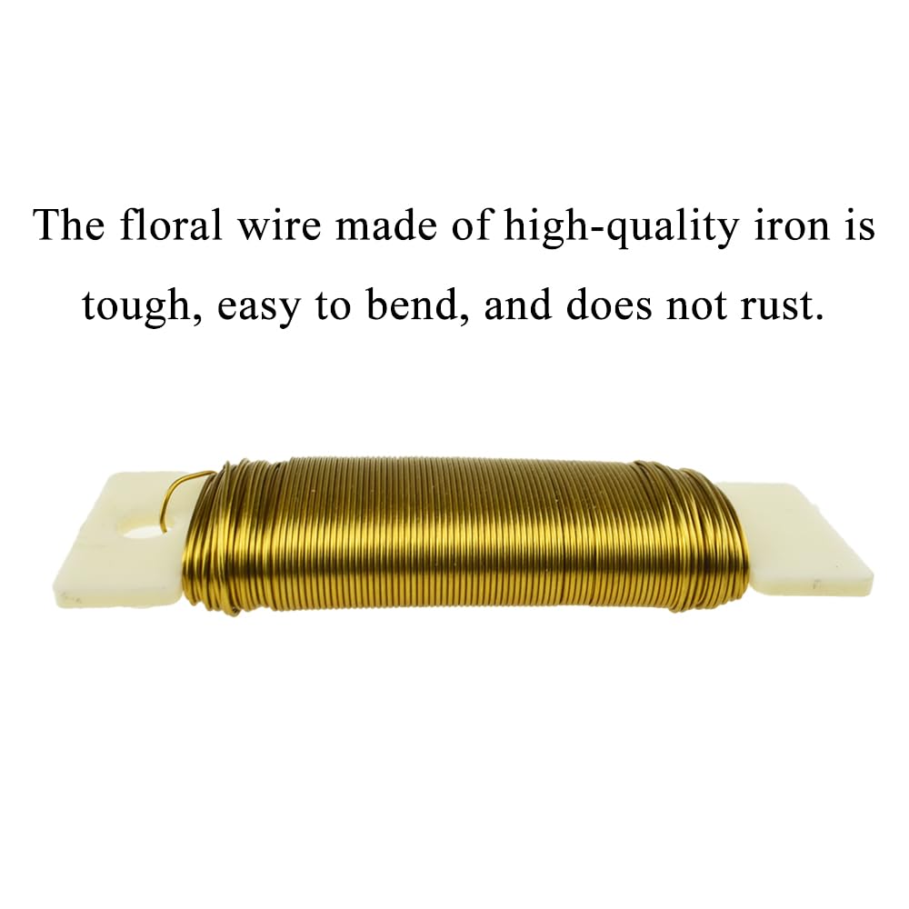 HAHIYO 22Gauge Dark Gold Metal Floral Wire - 1 Roll, 38 Yards (115 Feet) - Flexible Paddle Wire for Craft, Christmas Wreaths, Tree, Flower Arrangement, Bouquet Wrapping, Wedding, DIY