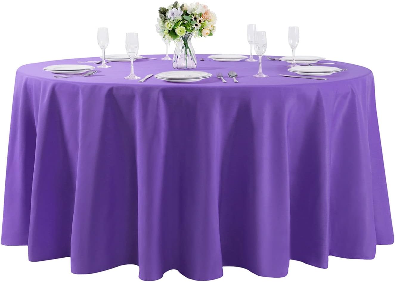 108 inch Round Tablecloth Washable Polyester Table Cloth Decorative Table Cover for Wedding Party Dining Banquet（108 inch,Purple）