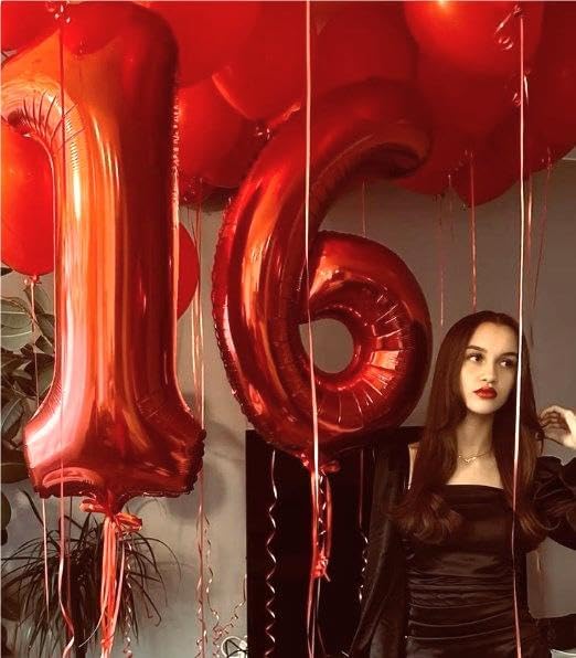 40 Inch Red Mylar Foil Number 6 Birthday Balloon, Digital Balloons for 6 16 Boy Girl Party Decorations Supplies, Big Helium Balloon Numbers for 26 36 46 60 Men Women Anniversary