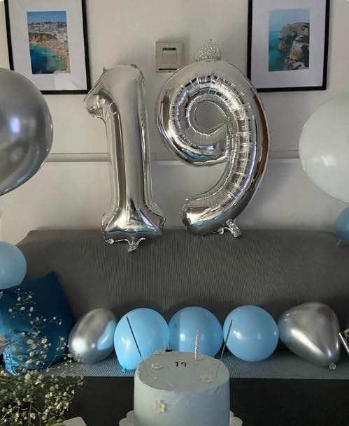 40 Inch Big Silver 9 Balloon Number, Jumbo Giant Happy 9th 19 29 39 49 99 Birthday Party Decorations, Large Nine Mylar Foil Anniversary Birthday Party Engagement Decorations