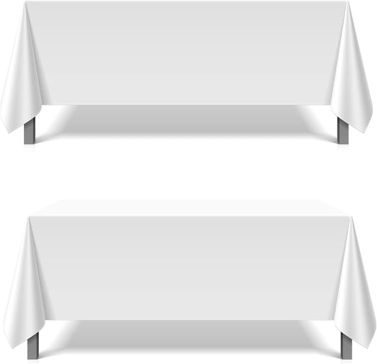 Pomp Pure White 90" x 156" Poplin Polyester Tablecloth (2 Pack) | Wrinkle + Stain Resistant Easy Care Premium Fabric | Fits 8FT Rectangle Table