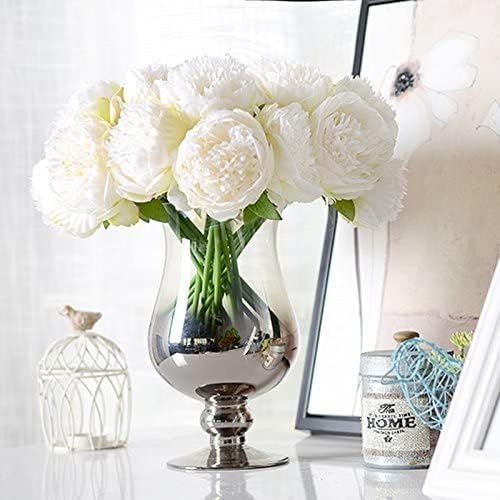 U'Artlines 20 Heads Artificial Peony Silk Flower Leaf Home Office Wedding Party Festival Bar Decor (Cream White)