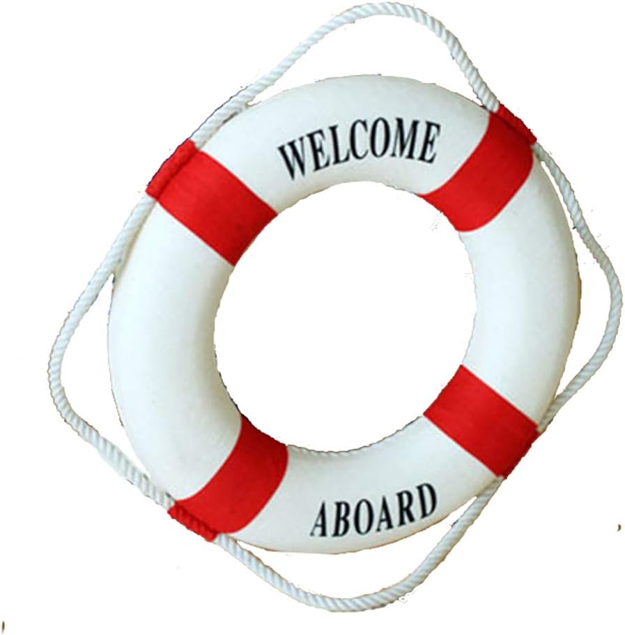 MorroMorn Lifebuoy Wall Hanging Decor - Welcome Aboard Mediterranean Style Home Decoration (Red, 12")