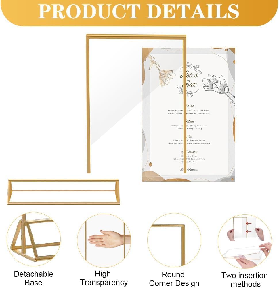 24 Pack Gold Acrylic Sign Holder, Picture Frames Wedding Double Sided Display Clear Sign Holders Stand Desktop Table Menu for Wedding Party Restaurant (4×6)