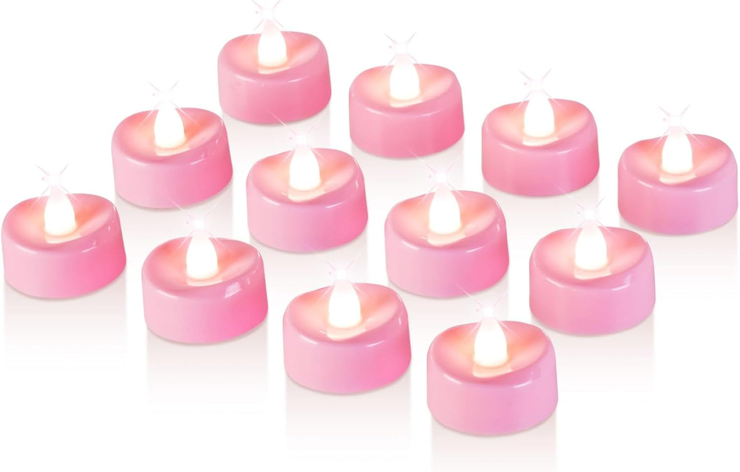 Raycare Pink LED Tea Lights Battery Operated, 200+Hour Flickering Votive Candles,Realistic Fake Flameless Tea Lights for Wedding Party Halloween Thanksgiving Christmas Decorations, 24 Pack