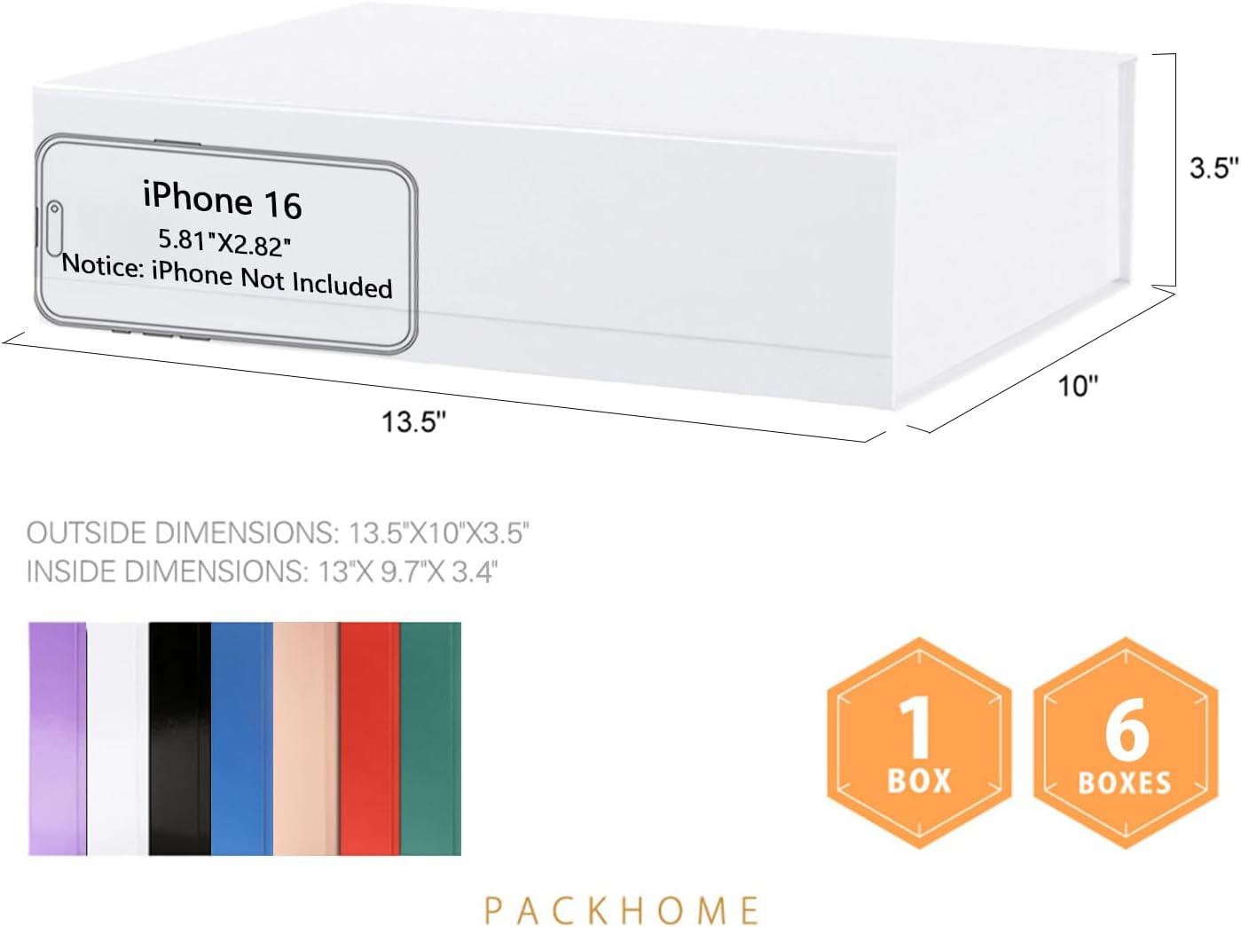 PACKHOME 6 Large Gift Boxes 13.5x10x3.5 Inches, Sturdy Shirt Boxes with Magnetic Lids for Multiple Occasions (Glossy White)