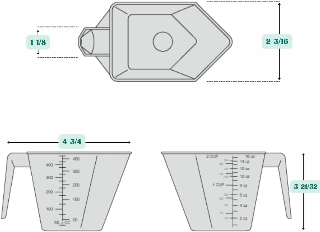 2 Cup LONG Handle (1 Pint | 16 Oz. | 500 mL) Scoop for Measuring Coffee, Pet Food, Grains, Protein, Spices and Other Dry Goods (Pack of 1)