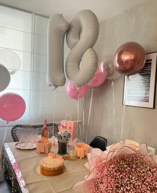 Cream White Foil Number 8 Number Balloon 40 Inch, Helium Mylar Eight Number 8 18 28 38 48 58 80 88 Birthday Balloons, 8th Cream White Women Men Wedding Anniversary, Graduations Party Supplies