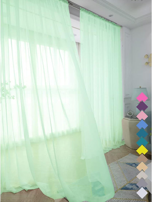 Window Light Green Sheer Curtains 108 Inches Long 2 Panels Sheer Curtain Basic Rod Pocket Panel for Bedroom Children Living Room Yard Kitchen