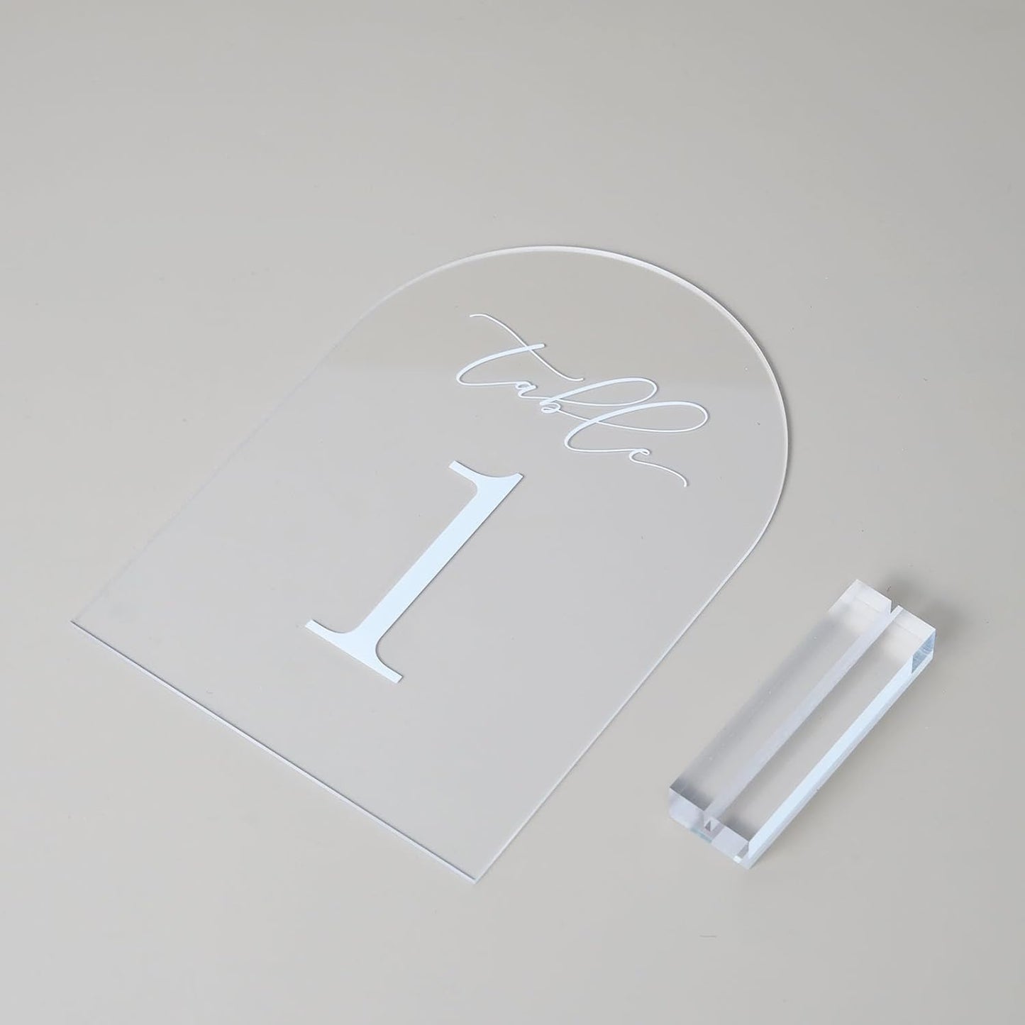 JINMURY Clear Arch Table Numbers for Wedding, 5x7 Inch Arched Acrylic Table Numbers 1-20 with Stands, Clear Acrylic Arch Sign with Holder for Centerpiece, Reception, Wedding, Party, Event