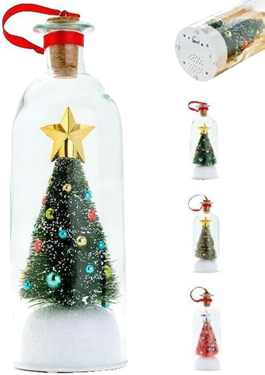 Christmas Tree Message in a Bottle, Recordable Christmas Tree Voice Message Bottle Ornament for Tabletop, Holiday Memories, Snowy Scene in Nostalgic Bottle, Christmas Trees Decoration Gift (1 pcs)
