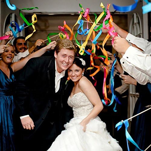 100PCS Ribbon Stick Wands Wedding Streamers with Silk Fairy Stick Wand for Wedding Party Baby Shower Send Off Party Activities Holiday Celebration Favors (Black-100PCS)