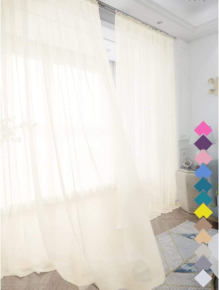 Window Beige Sheer Curtains 60 Inches Width 95 Inches Long 2 Panels Sheer Curtains Clear Curtains Basic Rod Pocket Panel for Home/Living Room/Bedroom/Kids Room