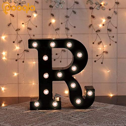Decorative LED Illuminated Letter Marquee Sign - Alphabet Marquee Letters with Lights For Wedding Birthday Party Christmas Night Light Lamp Home Bar Decoration R, Black