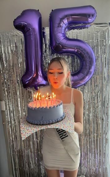 Big Mylar Purple Number 5 Balloon 40 Inch, 5th Birthday Number Balloon 2025 Decorations, Men Boy 15 25 35 50 55 65 Birthday Numbers, Anniversary Party Supplies Foil Number Balloons