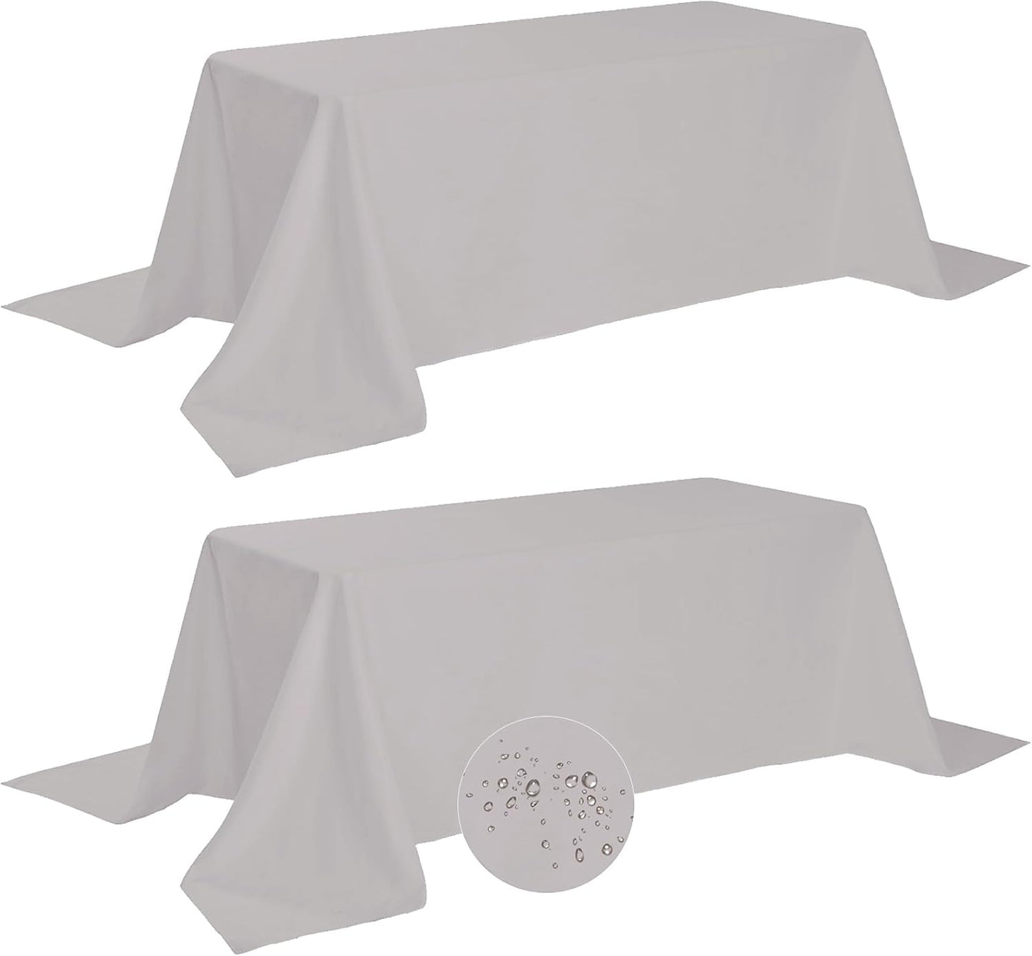 Fokitut 2 Pack Waterproof Rectangle Tablecloth, 90x156 Inch,Stain Resistant and Wrinkle Polyester Table Cloth, Fabric Table Cover for Kitchen Dining, Wedding, Party, Holiday Dinner-Silver