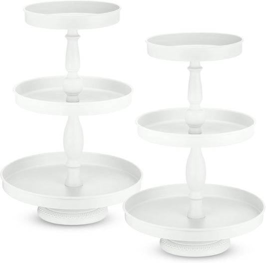 Maxdot 2 Pcs 3 Tier Cupcake Stand Holder, Round Cupcake Stand Serving Tray, Metal Tiered Tray Pastry Dessert Cake Tower Display Stand for Baby Shower Tea Party, Wedding and Birthday (White)