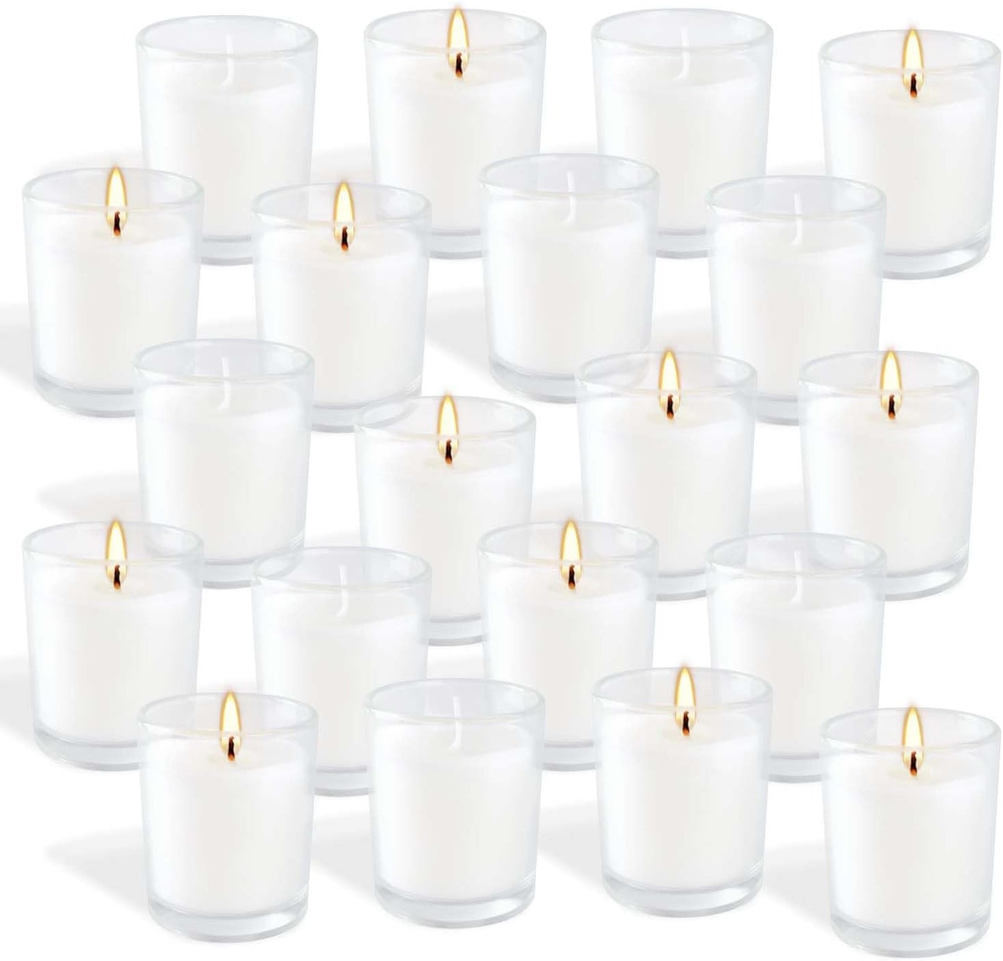 20 Pack White Unscented Glass Cup Candles - 15-20 Hour Burn Time, Soy Wax, Minimalist Style for Home Decor, Weddings, Parties & Special Occasions.