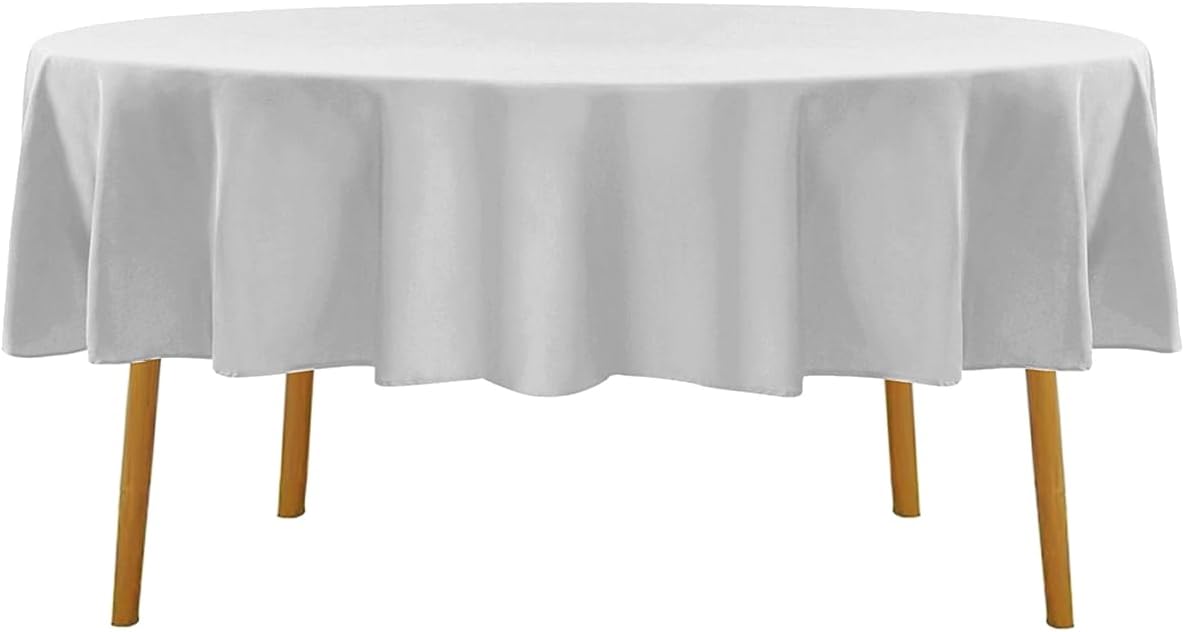 60 inch Round Tablecloth Washable Polyester Table Cloth Decorative Table Cover for Wedding Party Dining Banquet（60 inch,Silver）