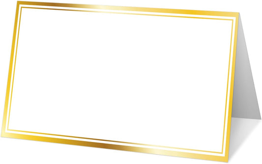 25 Premium Place Cards for Table Seating, Wedding Name Place Card with Gold Border, Tent Cards for Birthday Bridal Shower Baby Shower Reception Dinner Party Decorations -A19