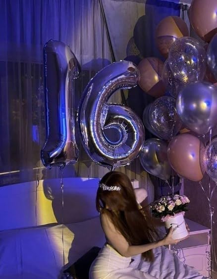 40 Inch Silver Mylar Foil Number 6 Birthday Balloon, Digital Balloons for 6 16 Boy Girl Party Decorations Supplies, Big Helium Balloon Numbers for 26 36 46 60 Men Women Anniversary