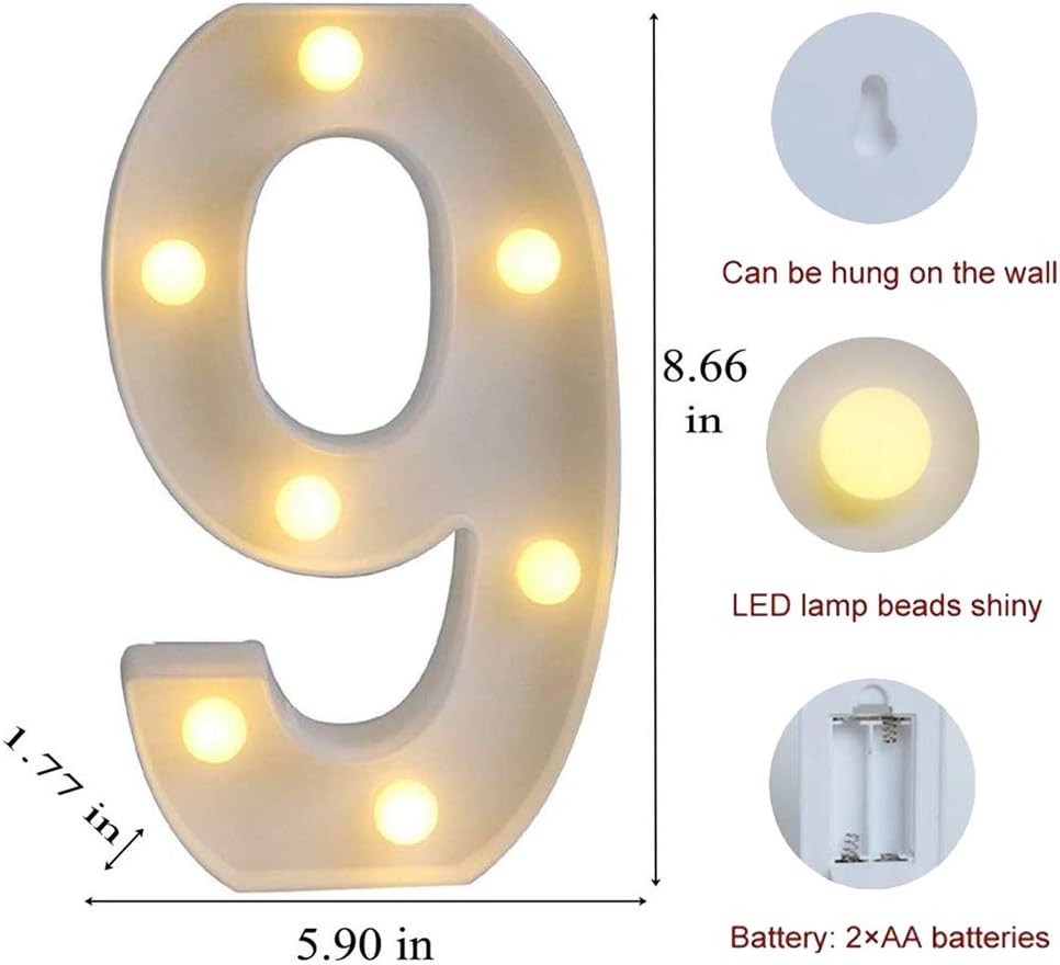 MUMUXI Marquee Light Up Letters | Large Light Up Numbers | Battery Powered and Bright with Every Letter of The Alphabet | for Wedding, Birthday, Party, Celebration, Christmas or Home Decoration (9)