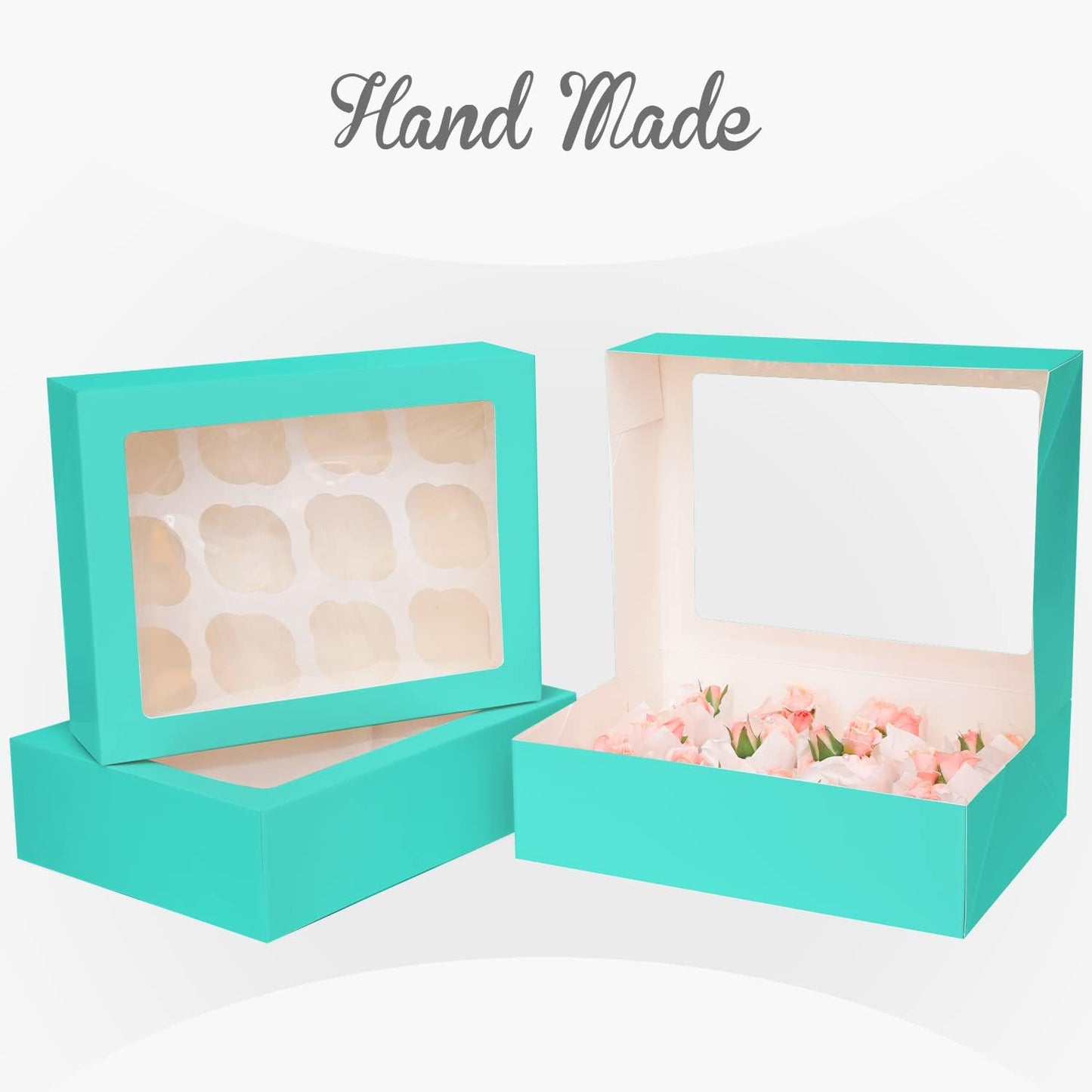 12 Cupcake Containers 10-Packs Cupcake Box Cupcakes Carrier, Mint Blue 12 Cupcake Boxes with Window 13"x10"x3.5"