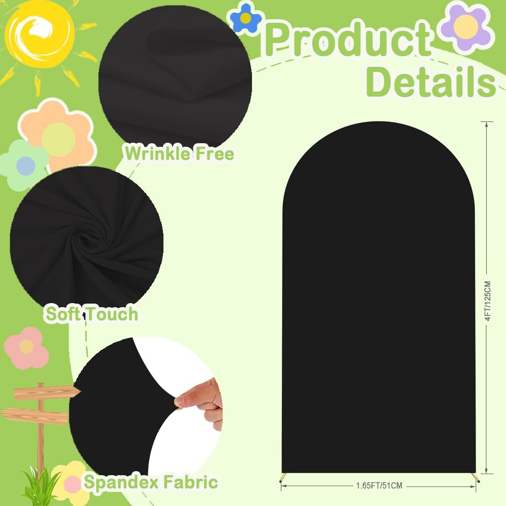 Wedding Arch Cover Black Arch Covers Stretchy Backdrop 4ft Spandex Fitted Arch Backdrop Cover Balloon Arch Stand Cover Round Top Chiara Arch Covers for Gender Reveal Baby Shower Party Ceremony