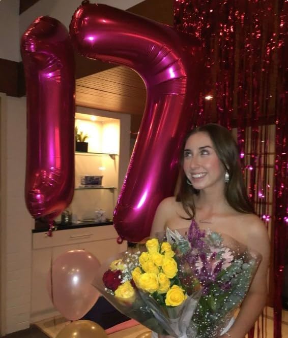 Hot Pink Number 70 Birthday Balloon 40 Inch, Digital Balloons for 70 Party Celebration Decorations Supplies, Mylar Foil Numbers Balloon for 70th Wedding Anniversary