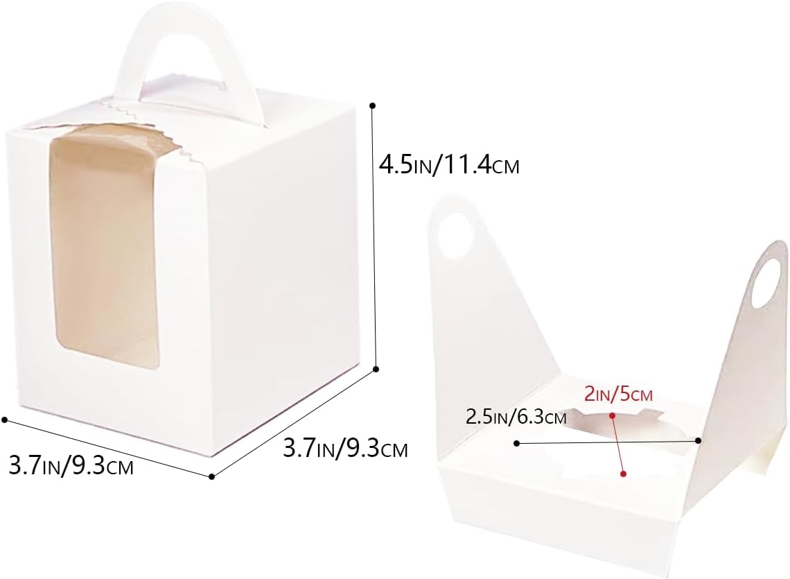 Bakepacker Auto-pop up Individual Cupcake Boxes with Window 25 Count White Single Cupcakes Box 3.6 x 3.6 x 4.3inch Cupcake Carrier