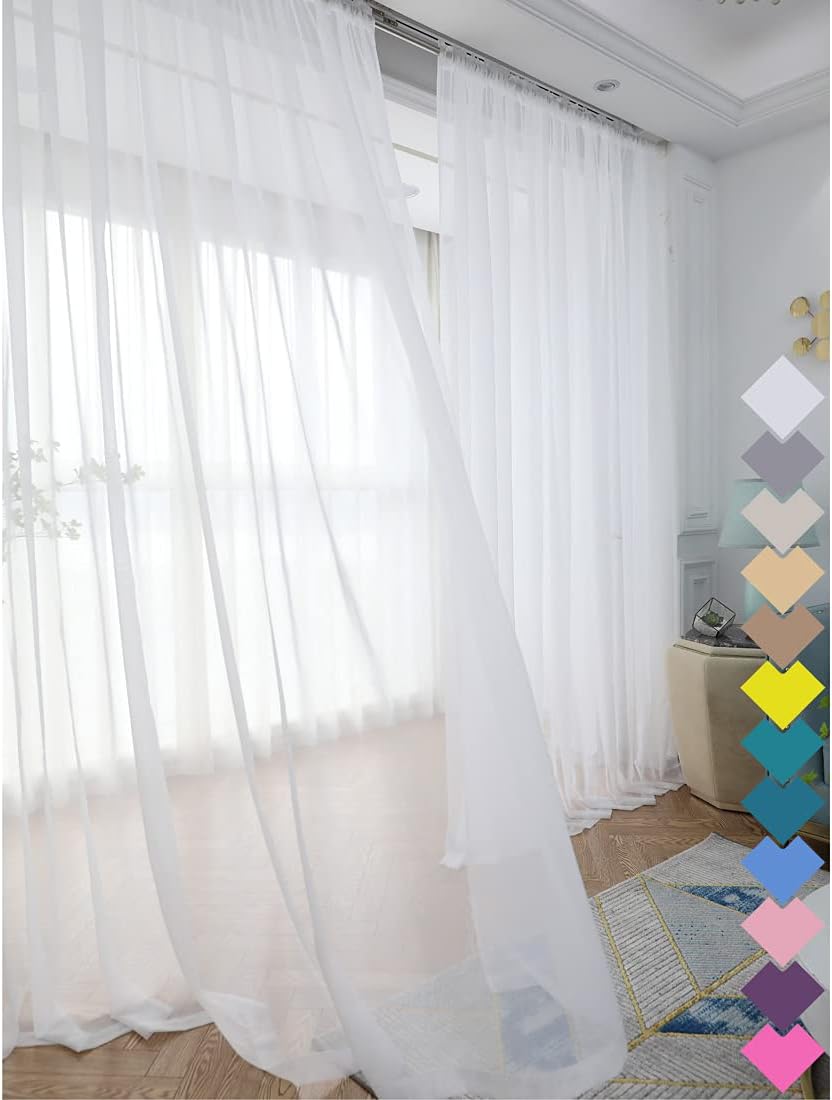 Window Ivory Sheer Curtains 48 Inches Width 63 Inches Long 2 Panels Sheer Curtains Clear Curtains Basic Rod Pocket Panel for Home/Living Room/Bedroom/Kids Room