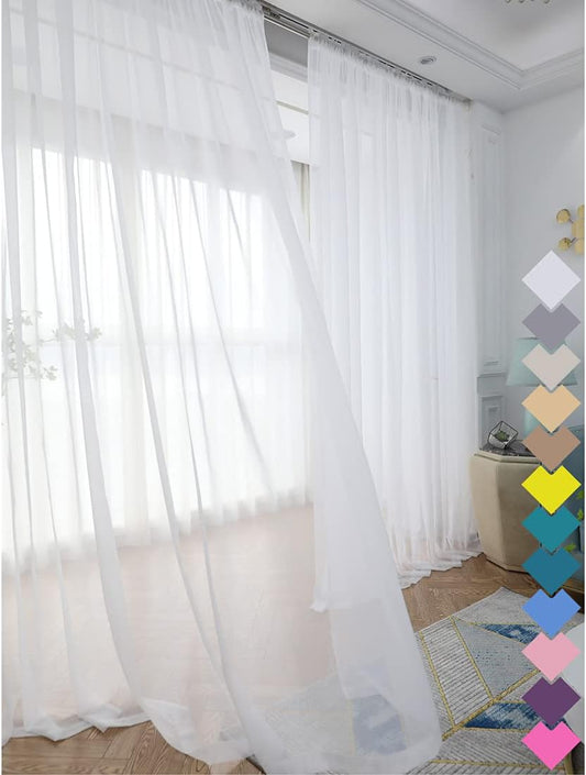 Window Ivory Sheer Curtains 48 Inches Width 160 Inches Long 2 Panels Sheer Curtains Clear Curtains Basic Rod Pocket Panel for Home Living Room Bedroom Kids Room Yard Patio Parlor Sliding