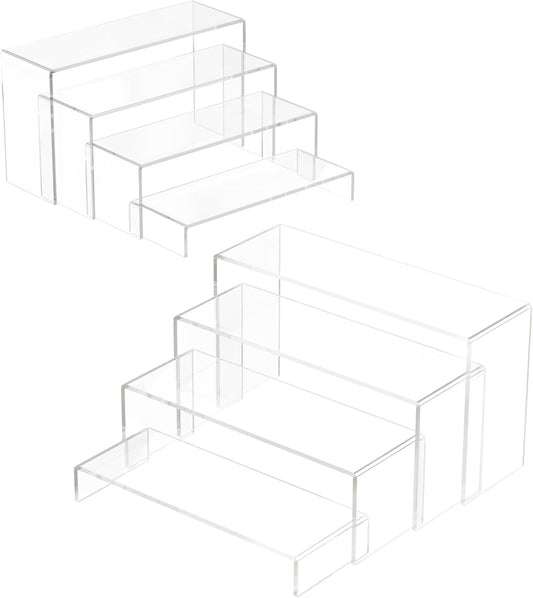 Black Matte Metal Display Stand,8 Pcs 2 Set Display Risers, Metal Rectangular Display Shelf for Showcase, Dessert, Toys, Perfume (Clear, L7 x8 x9)