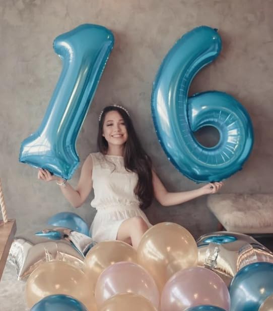 Pearl Blue 9 Number Balloon, 40 Inch Big 9 Balloon Number, Jumbo Giant Happy 9th 19 29 39 49 99 Birthday Party Decorations, Large Nine Mylar Foil Anniversary Birthday Party Engagement Decorations