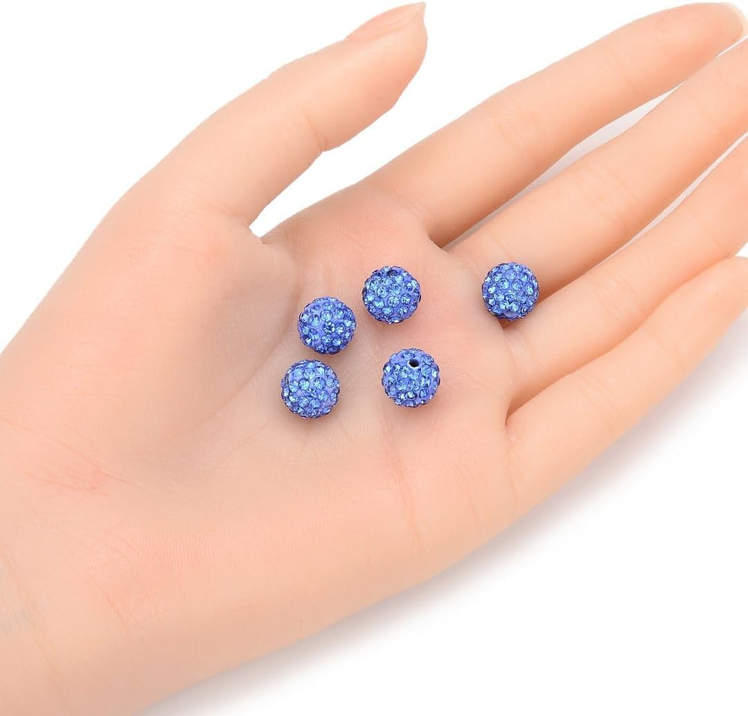 50pcs Adabele Grade A Suncatcher Crystal Rhinestone Pave Loose Beads 10mm Light Sapphire Blue Polymer Clay Disco Ball Spacers Compatible with Shamballa All Craft Jewelry Making DB10-14
