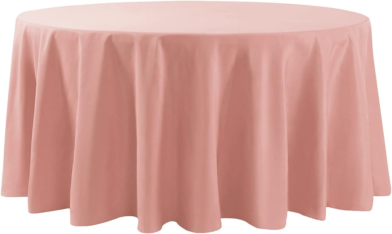 108 inch Round Tablecloth Washable Polyester Table Cloth Decorative Table Cover for Wedding Party Dining Banquet（108 inch, Dusty Pink）