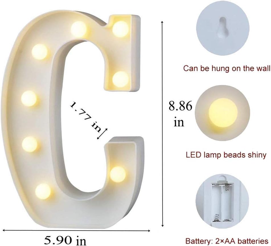 MUMUXI Marquee Light Up Letters | Large Light Up Numbers | Battery Powered and Bright with Every Letter of the Alphabet | For Wedding, Birthday, Party, Celebration, Christmas or Home Decoration (C)