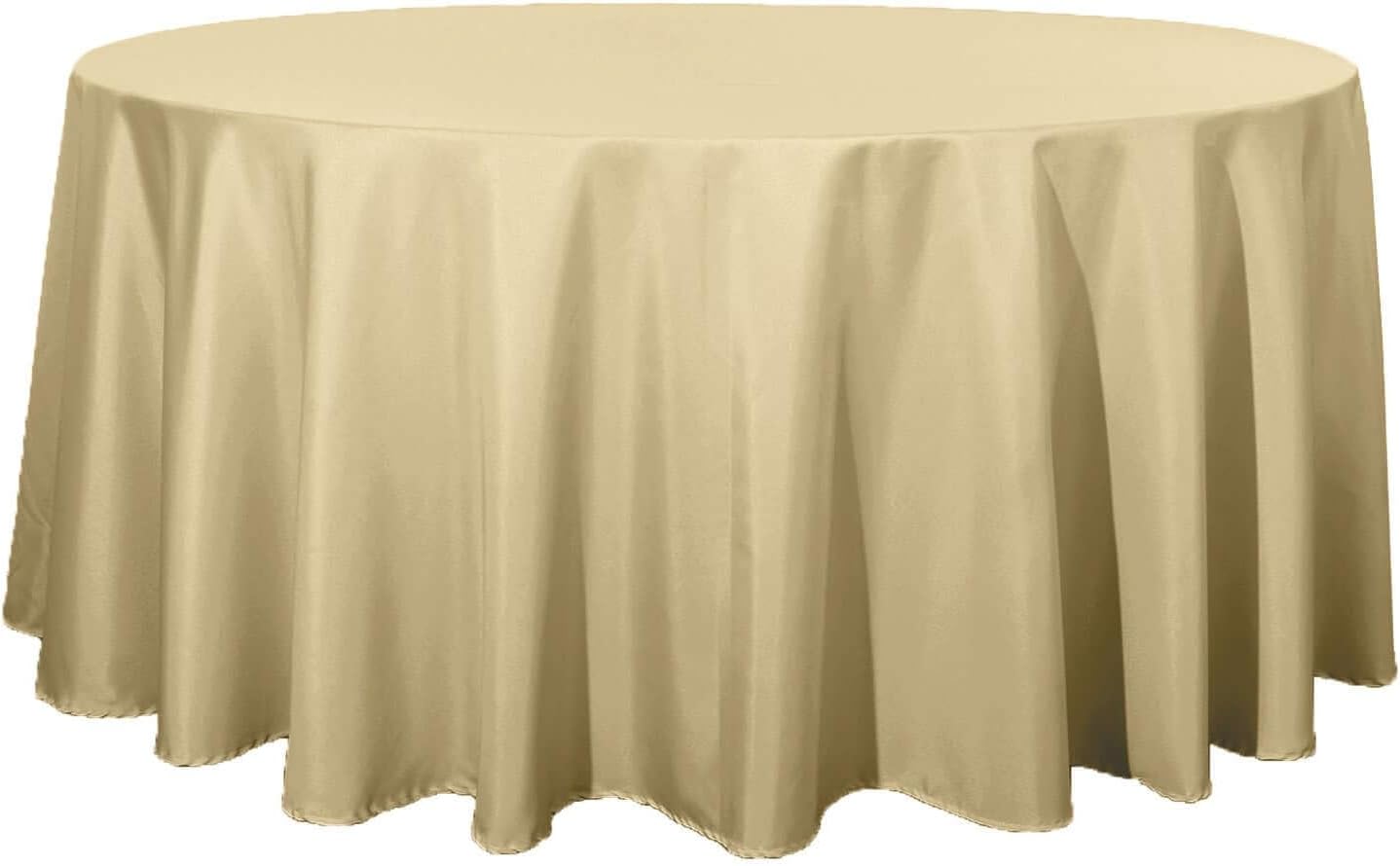 Efavormart Round Tablecloth, 120 Inch Stain & Wrinkle Resistant Washable Table Cloth, Decorative Polyester Fabric Table Cover for Banquet, Wedding, Dining - Champagne