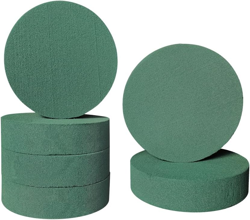 6 Pcs Round Floral Foam Blocks Each (4.5” X 1.5”) Green Wet & Dry Flower Foam for Fresh & Artificial Flower Arrangements, DIY Crafts, Arts, Weddings, Birthdays and Garden Decorations (Size: 4.5 Inch)
