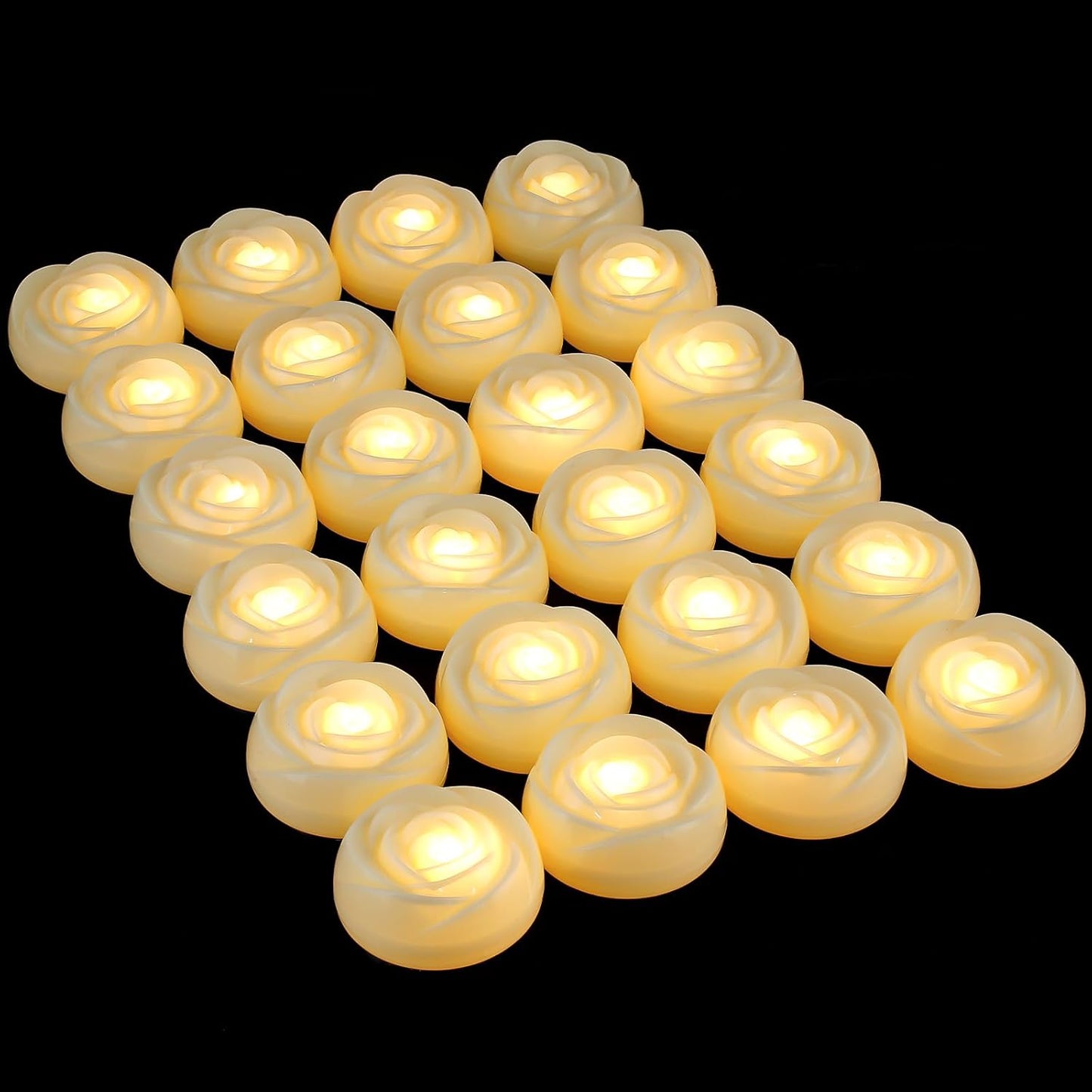Enido Flameless LED Floating Candles Battery Operated Waterproof Outdoor Plastic Tealights Pack of 24 for Wedding(Ivory)